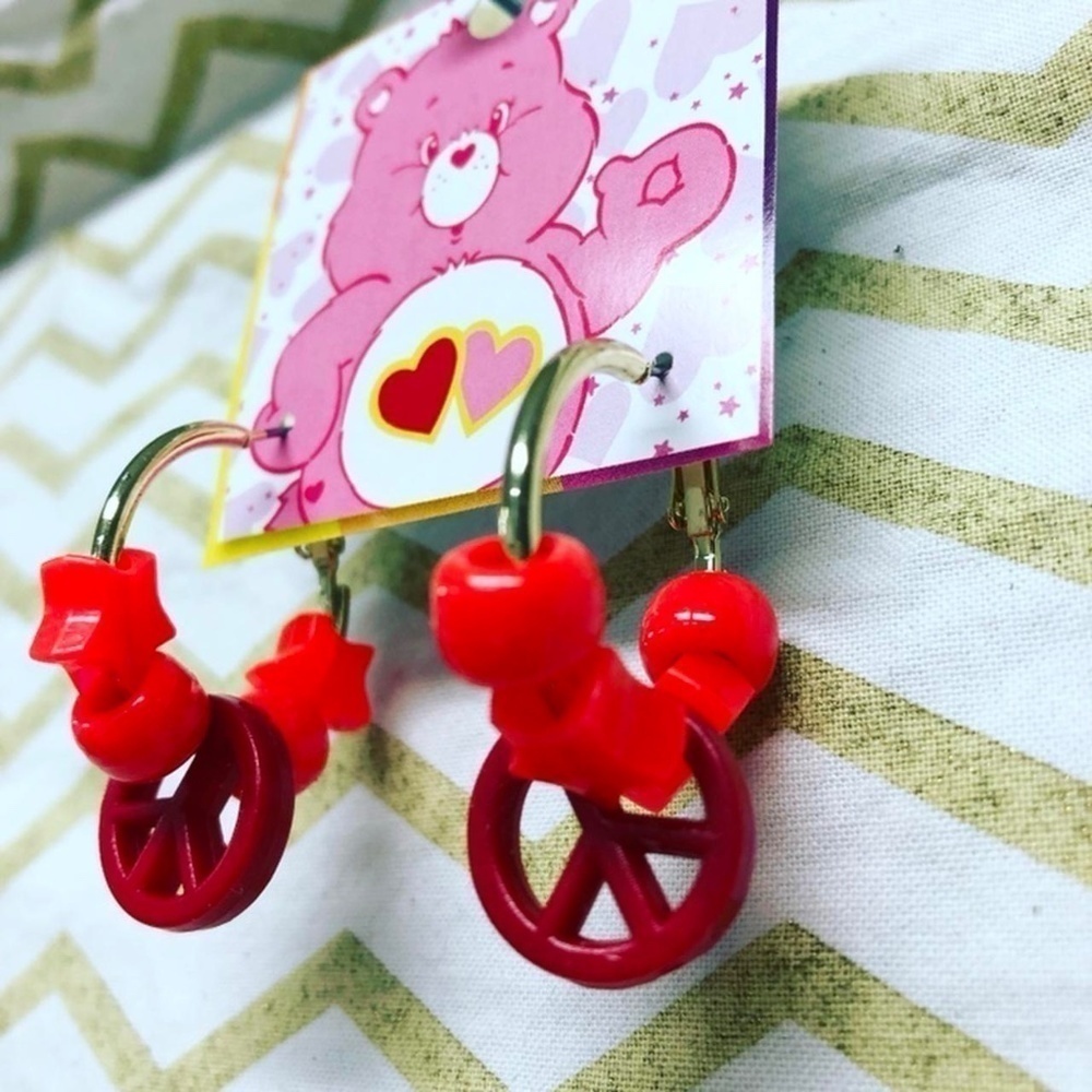 Red Care Bear Hoop Earrings Love-a-Lot Bear